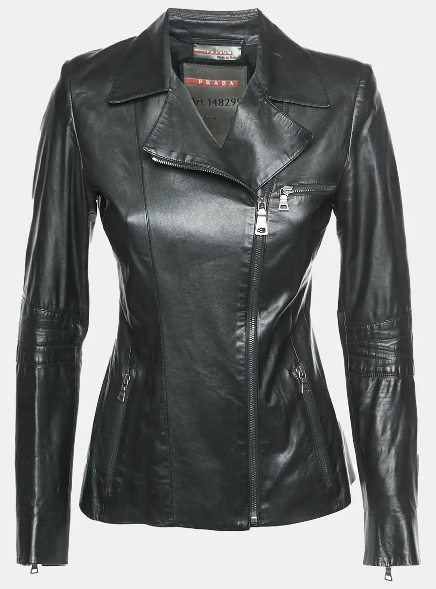 Prada Sport Black Leather Zip-Up Jacket S