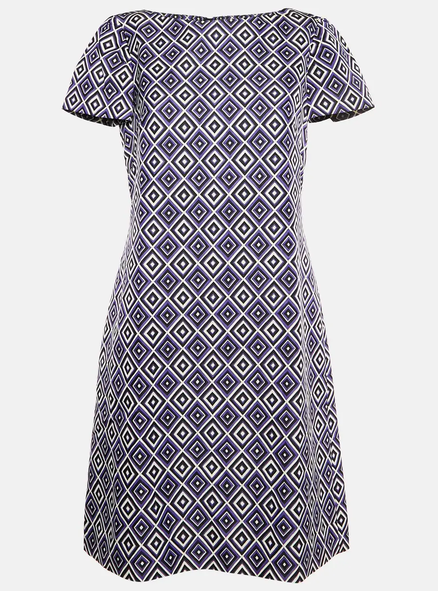 Prada Purple Diamond Tile Print Wool Blend Mini Shift Dress M