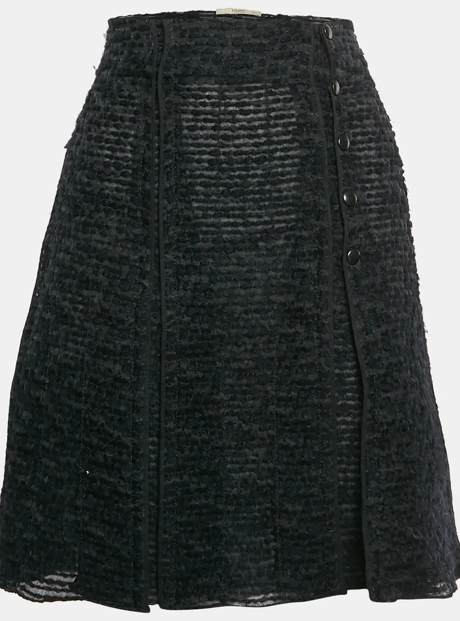Prada Black Tweed Pleated Mini Skirt M