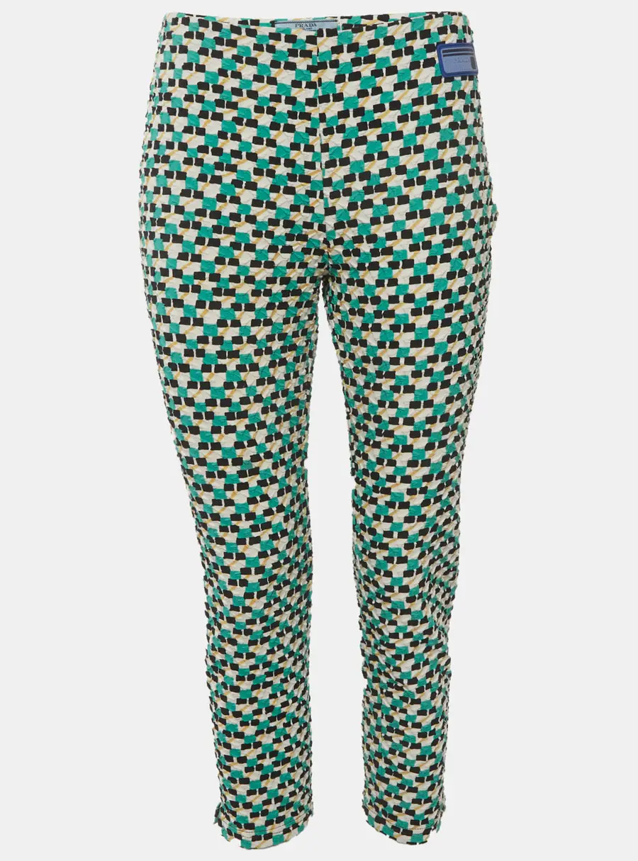 Prada Green Textured Crepe Trousers M