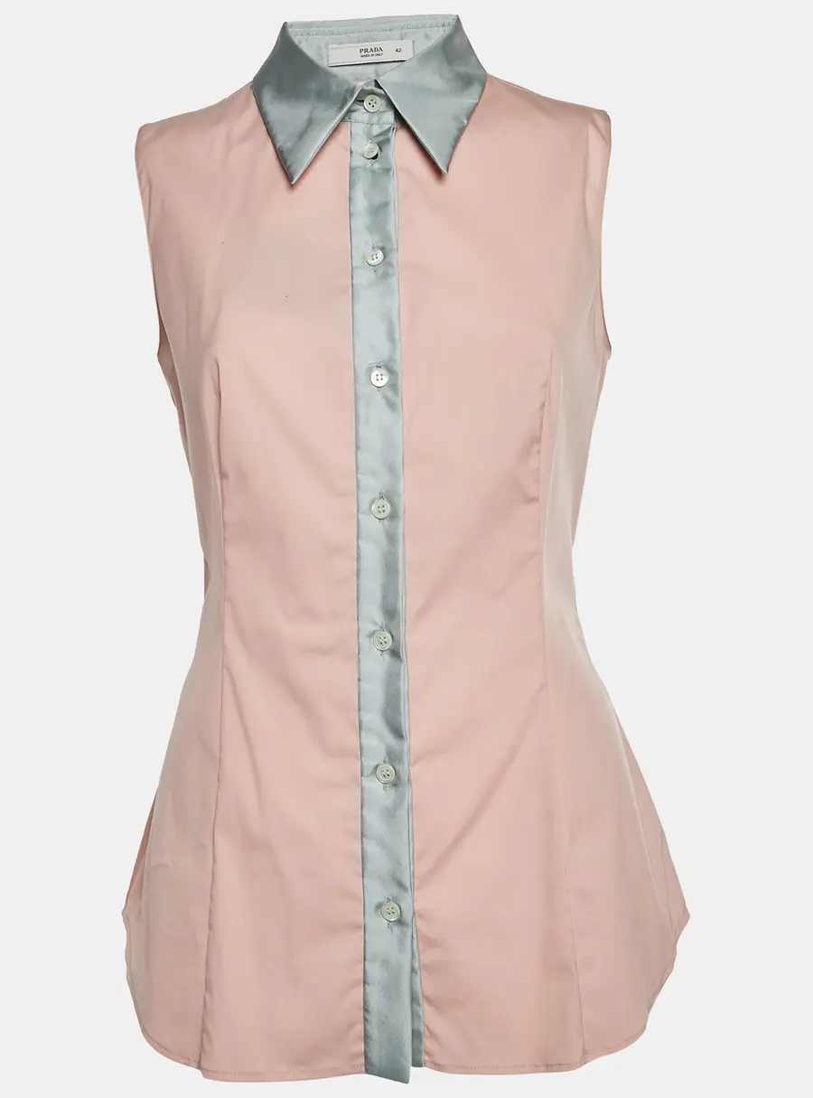 Prada Pink Cotton and Silk Button Up Sleeveless Top M