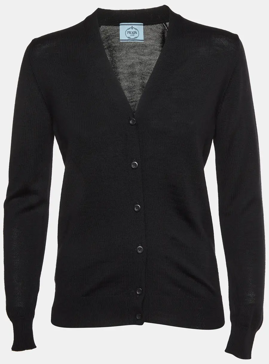 Prada Black Wool Knit Button Up Cardigan XS