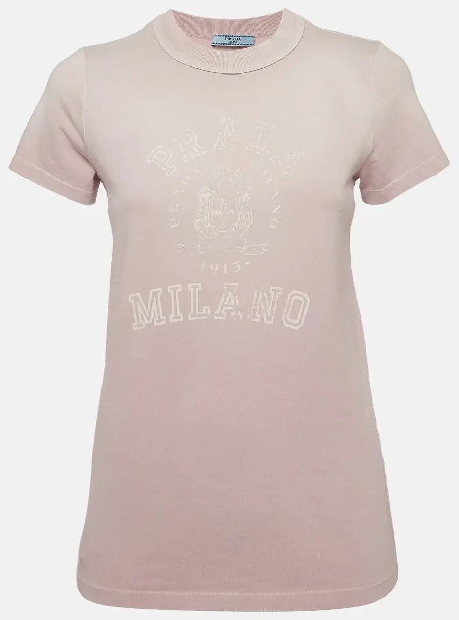Prada Gradient Purple Logo Print Cotton Distressed T-Shirt M