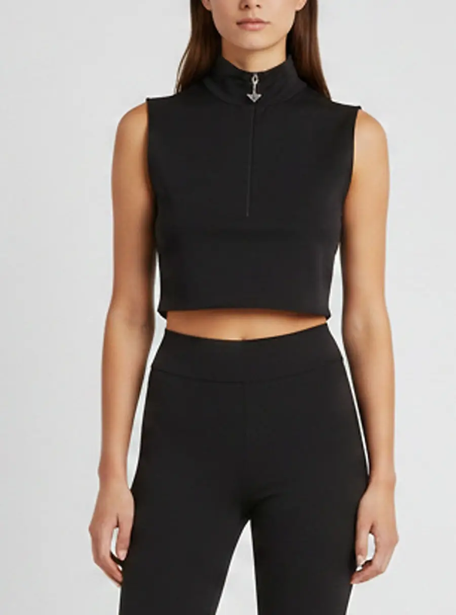 Prada Black Technical Jersey Zip-Up Crop Top M