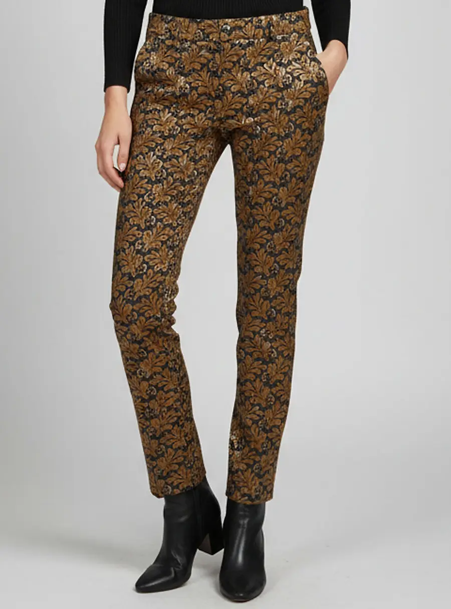 Prada Navy Blue/Gold Floral Jacquard Straight Leg Trousers S