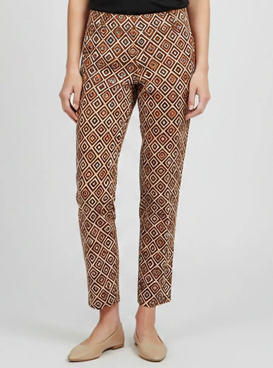 Prada Orange Geometric Print Silk and Wool Blend Trousers XS