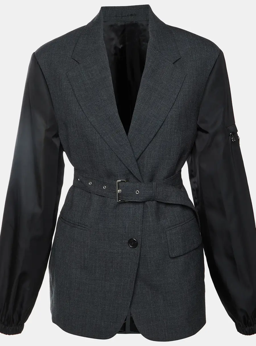 Prada Charcoal Grey/Black Wool and Re-Nylon Single Breasted Blazer M