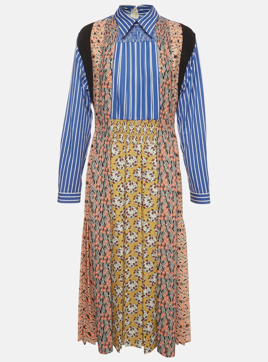 Prada Multicolor Printed Cotton and Crepe Long Sleeve Dress M