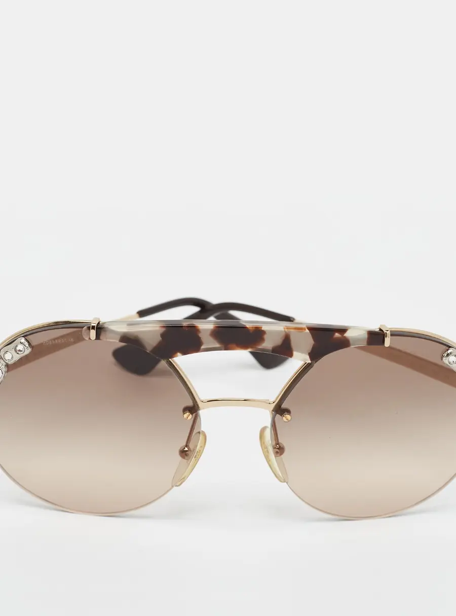 Prada Brown Gradient SPR 52U Ornate Crystal Embellished Round Sunglasses