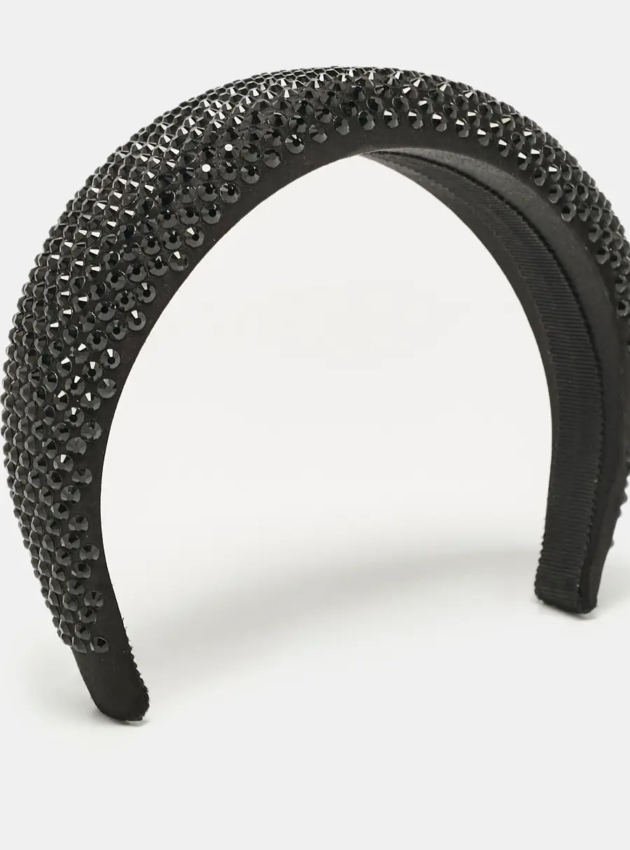 Prada Black Crystals Embellished Satin Headband