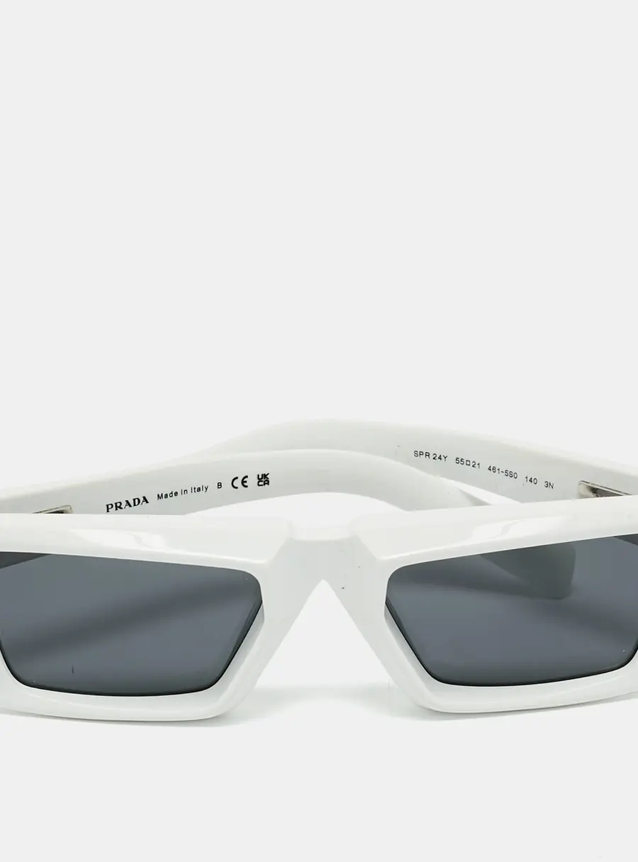 Prada White/Grey SPR24Y Frame Rectangular Sunglasses