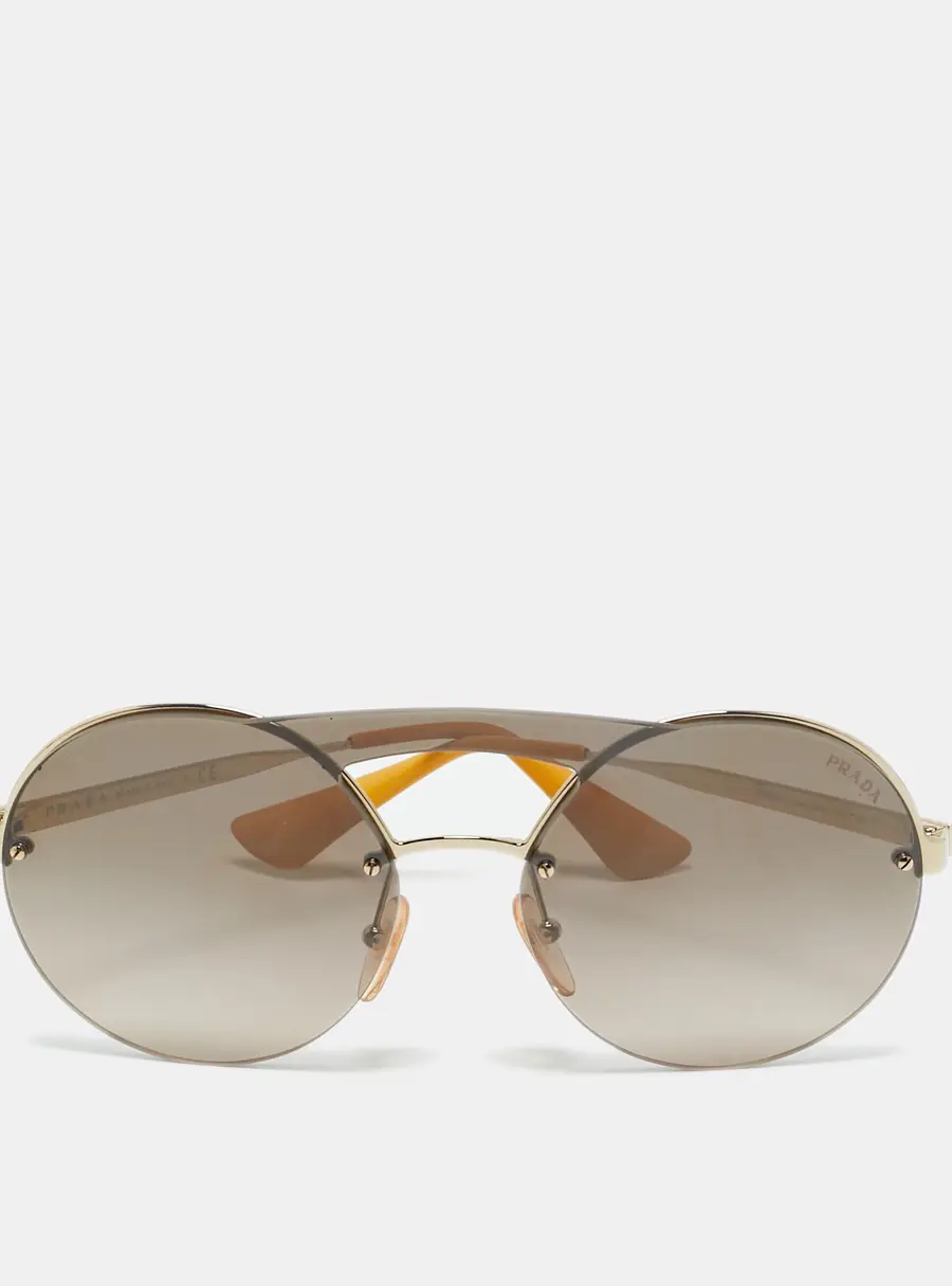 Prada Brown/Mustard Mirrored SPR 65T Round Sunglasses