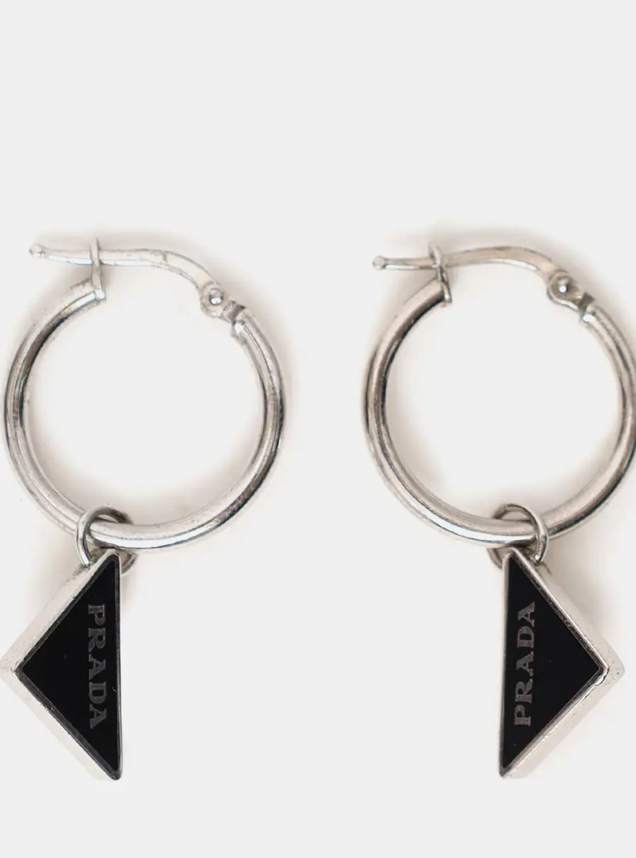 Prada Sterling Silver Symbol Drop Earrings