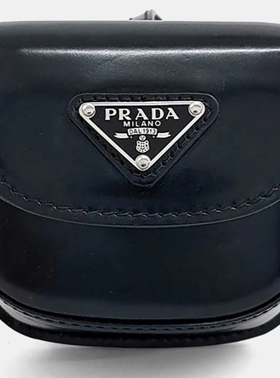 Prada Black Leather Brushed AirPod Pouch (1ZD018)