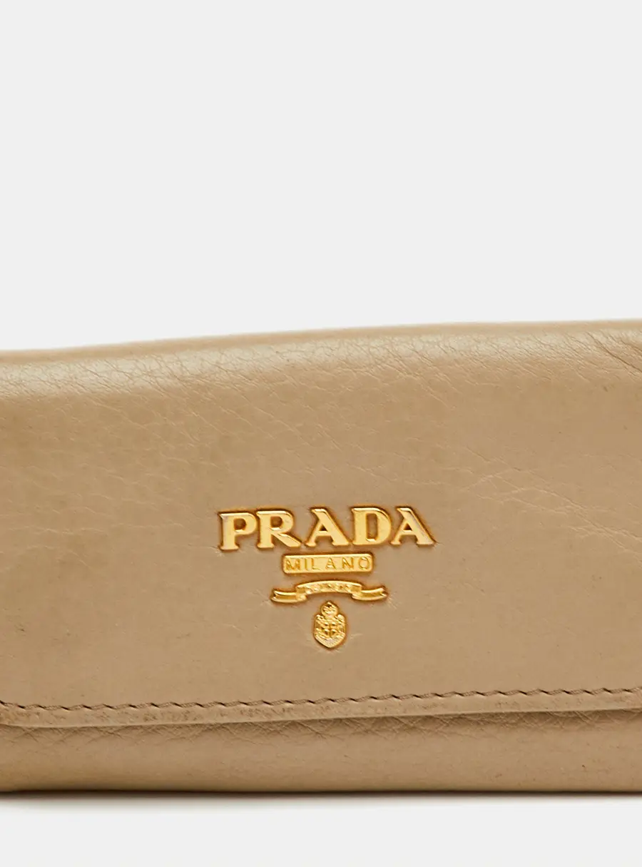 Prada Key Case Beige Leather 6 Hooks Key Holder
