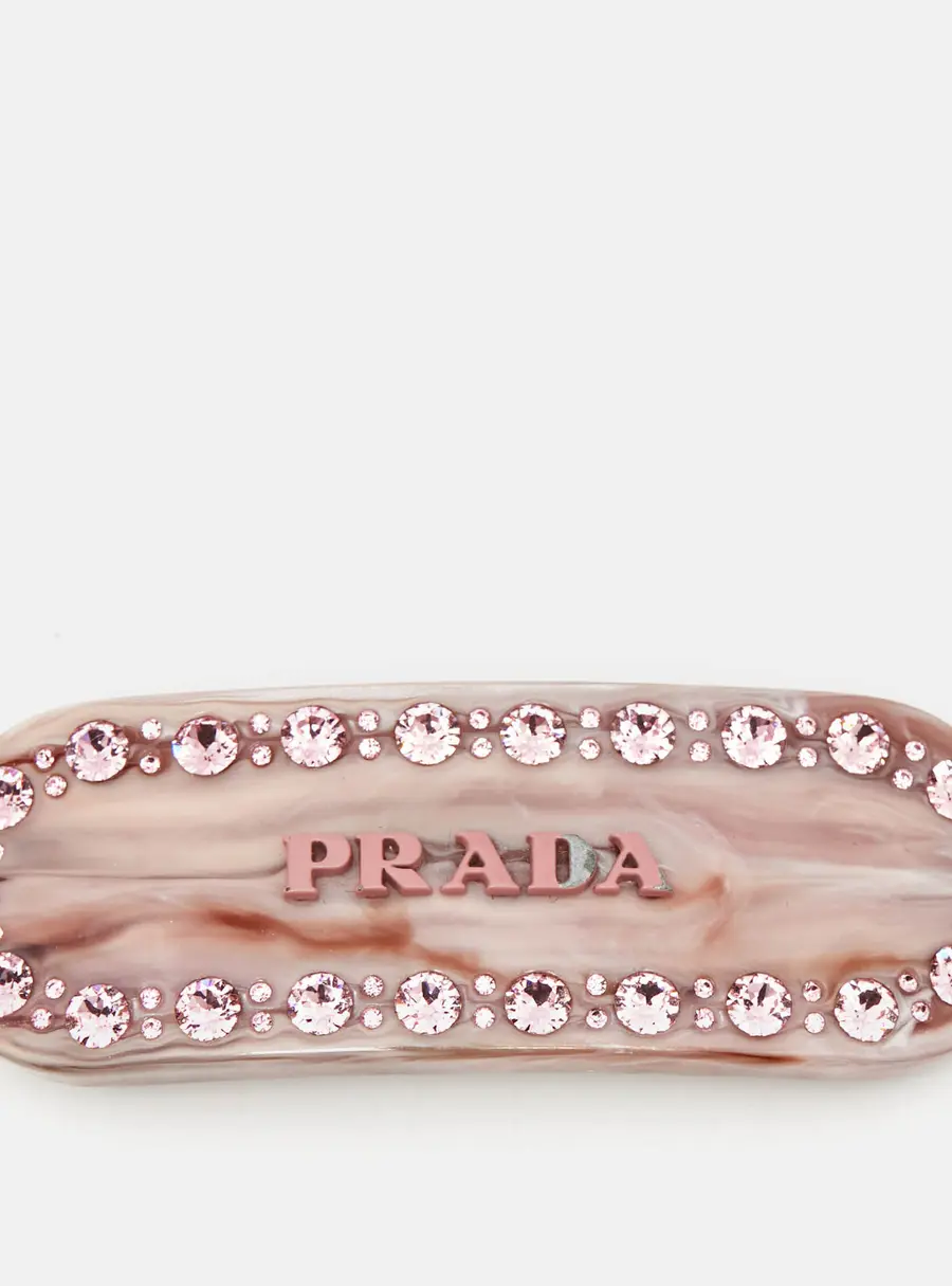 Prada Plex Marbled Resin Crystals Enamel Gold Tone Hair Clip