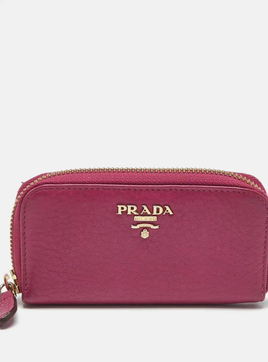 Prada Key Holder Fuchsia Vitello Daino Leather Zip Pouch