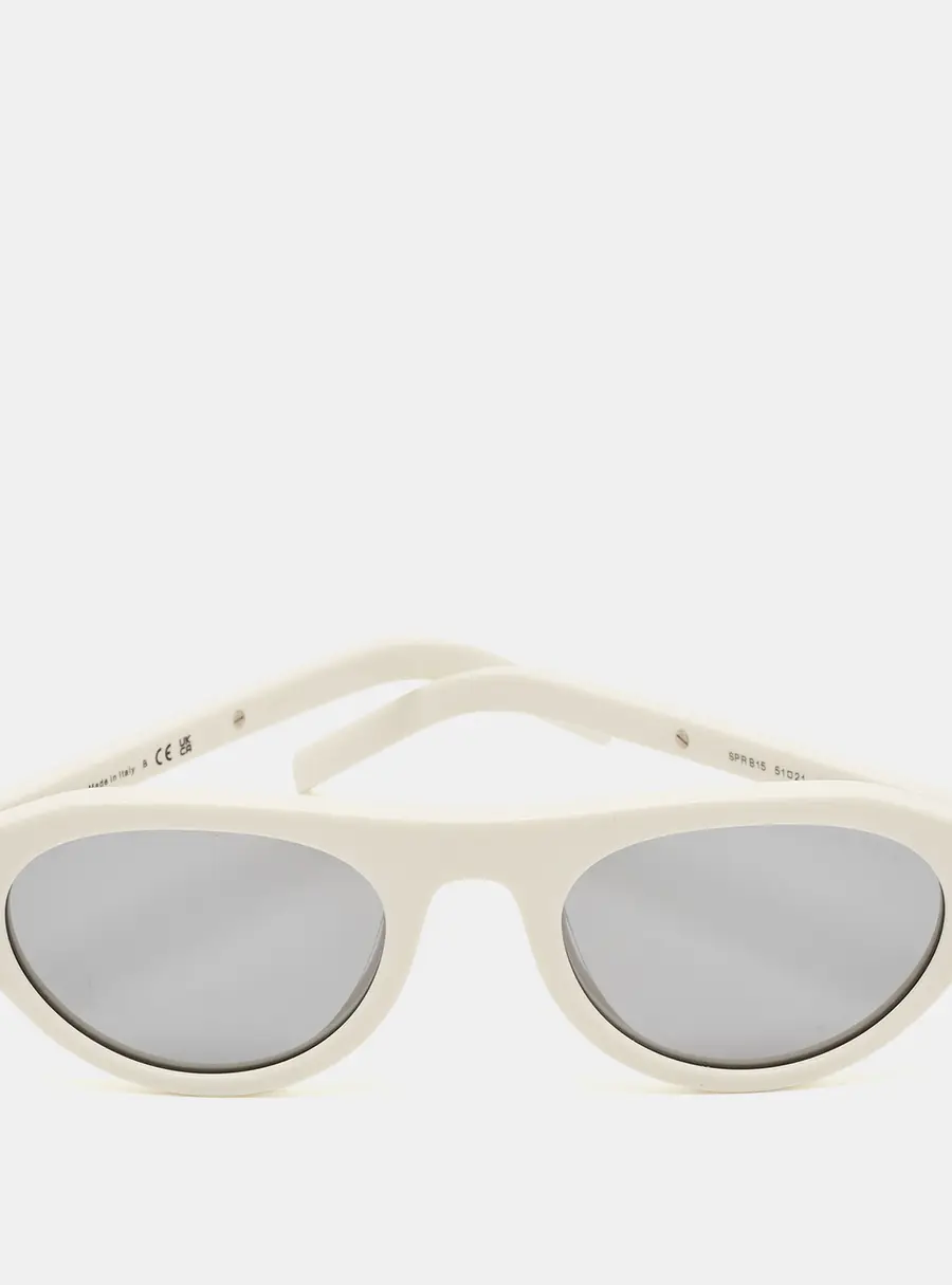 Prada White/Grey SPR B15 Frame Oval Sunglasses