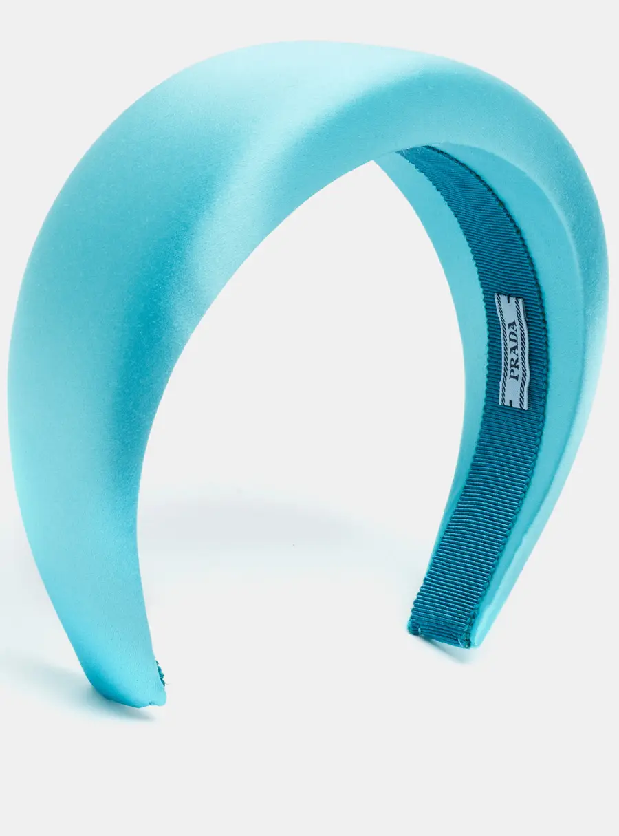 Prada Turquoise Blue Padded Satin Wide Headband