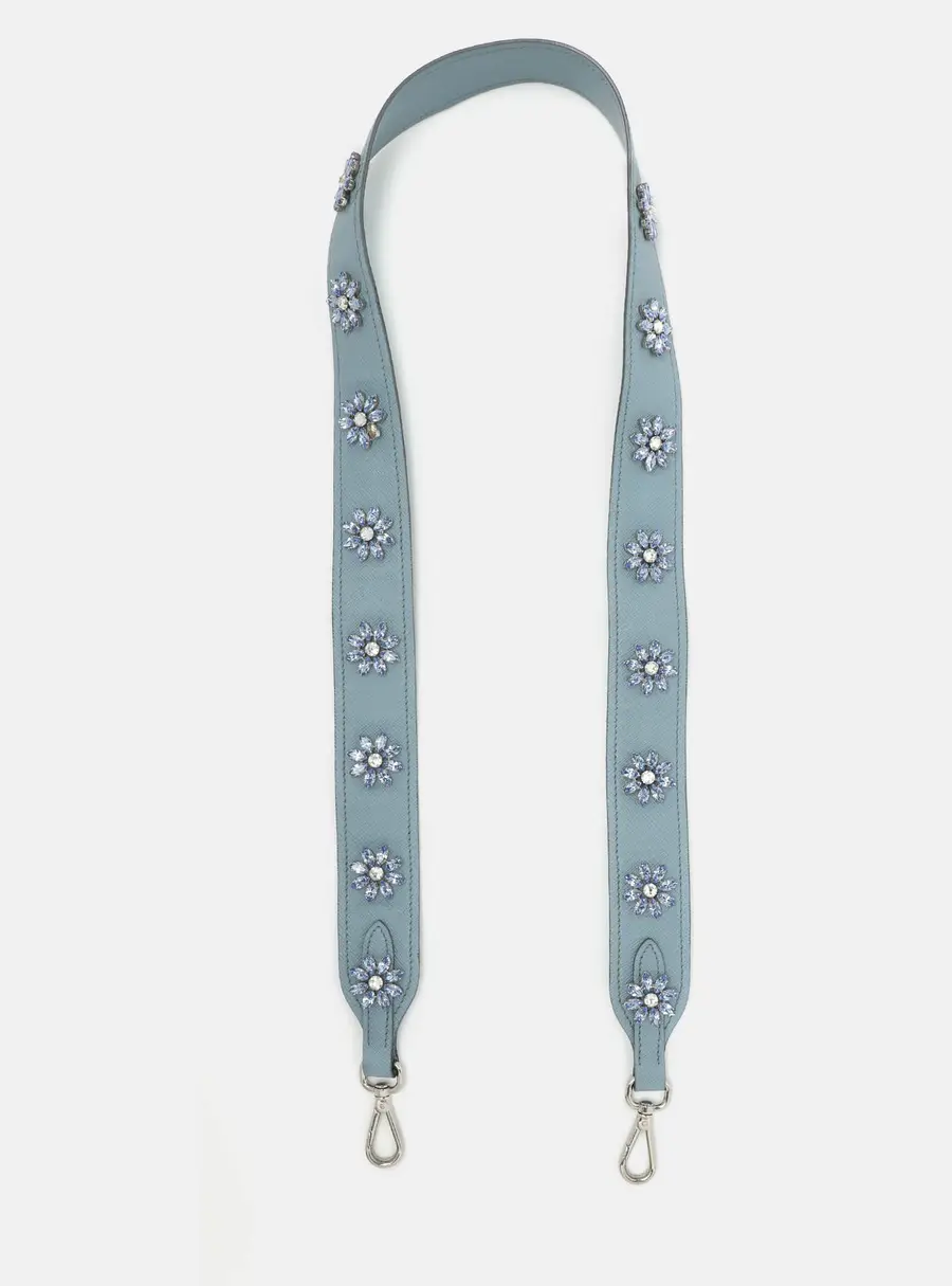 Prada Light Blue Saffiano Leather Crystals Embellished Shoulder Bag Strap