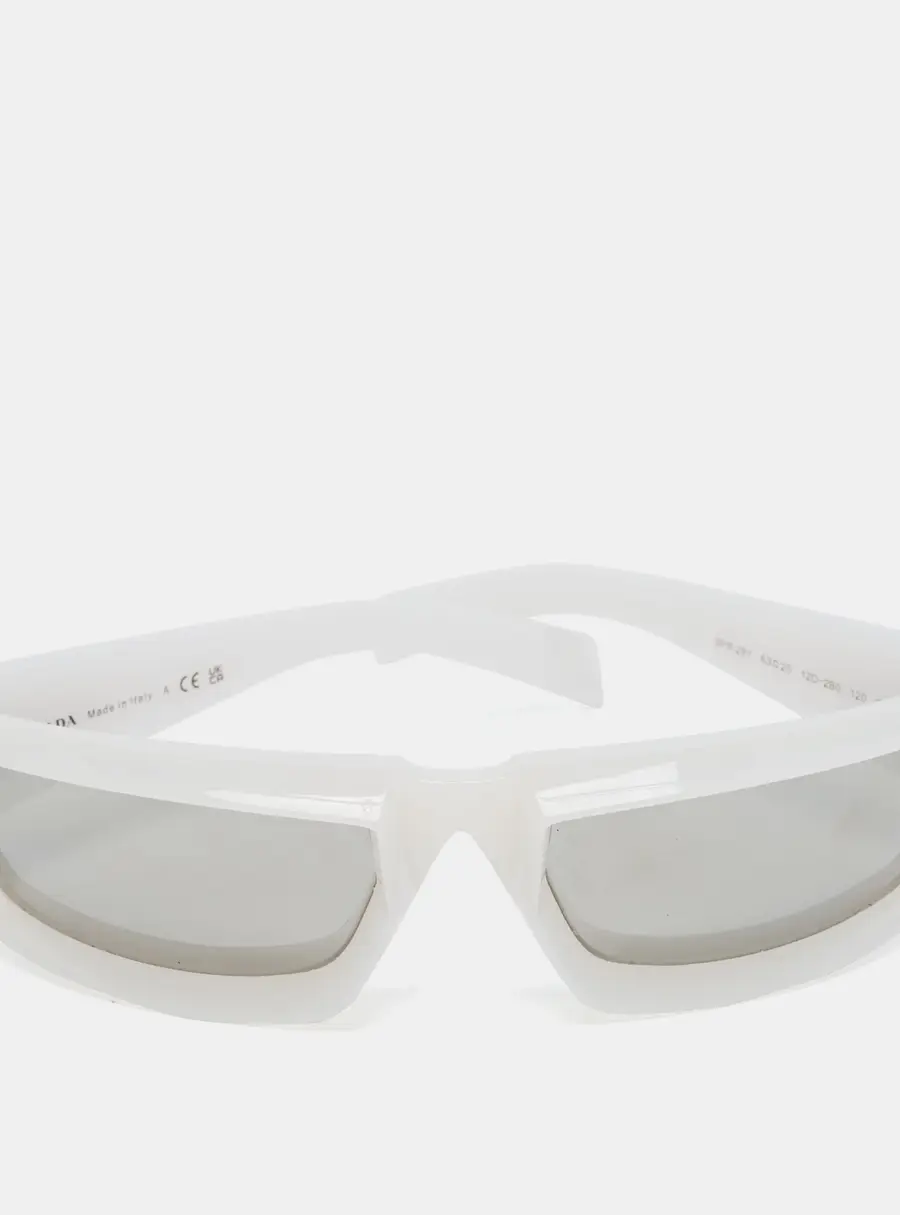 Prada White/Gey SPR29Y Chunky Rectangle Sunglasses