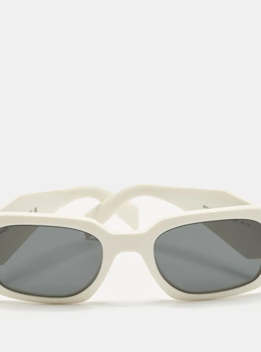 Prada White/Grey SPR 17W Symbole Rectangle Sunglasses
