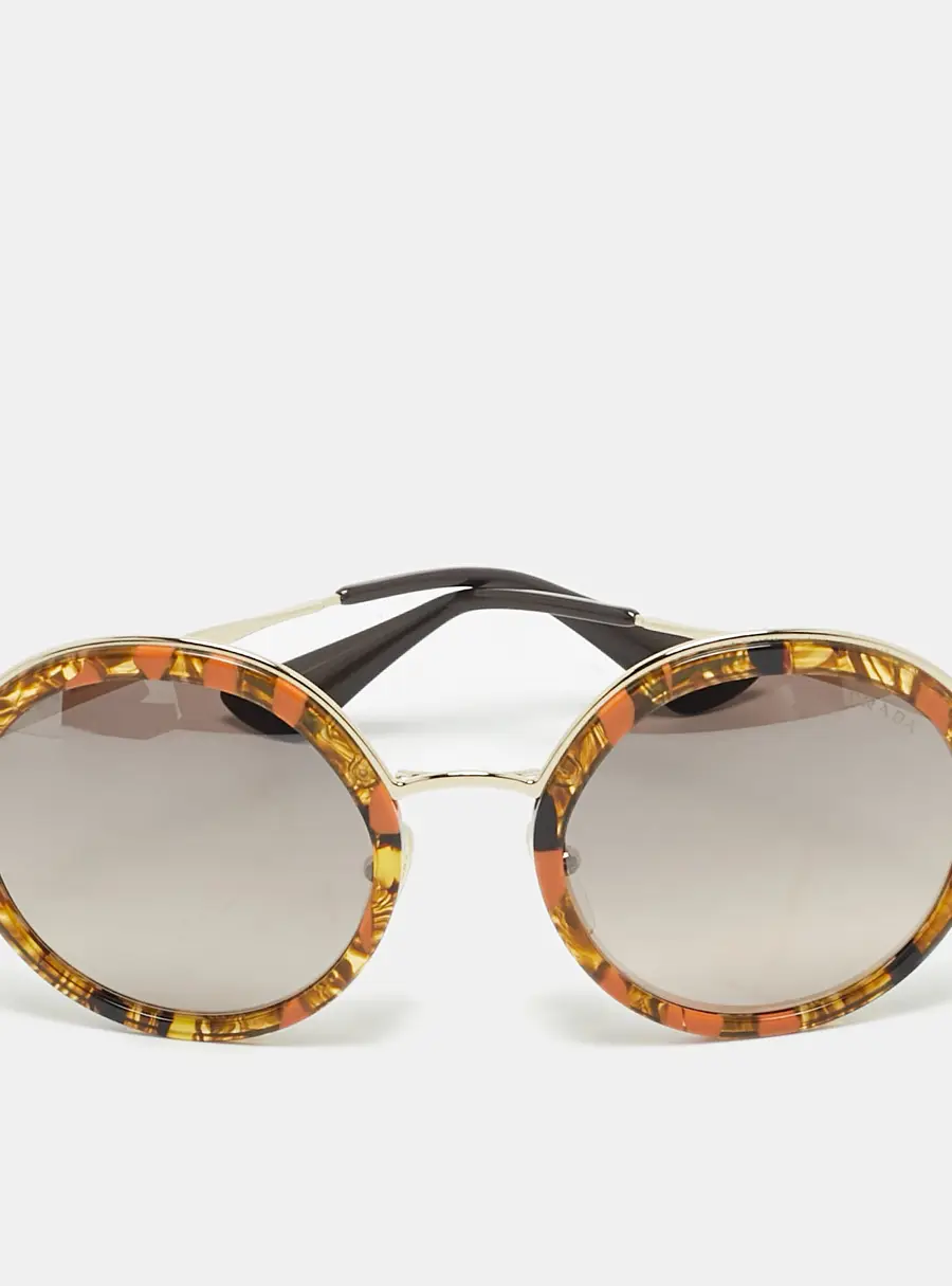 Prada Tortoiseshell Brown Gradient SPR 50T Round Sunglasses