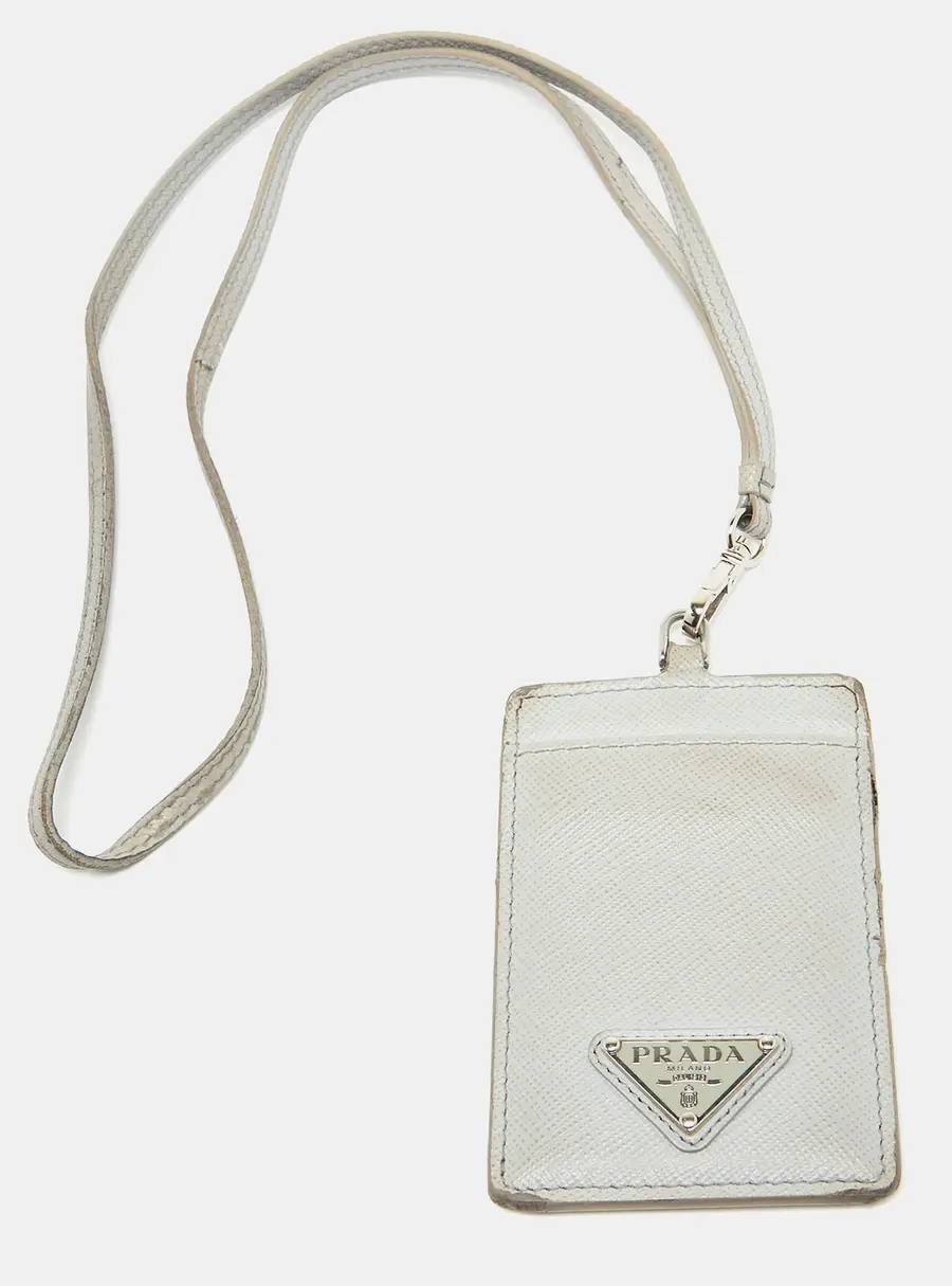 Prada White Saffiano Leather Badge Holder
