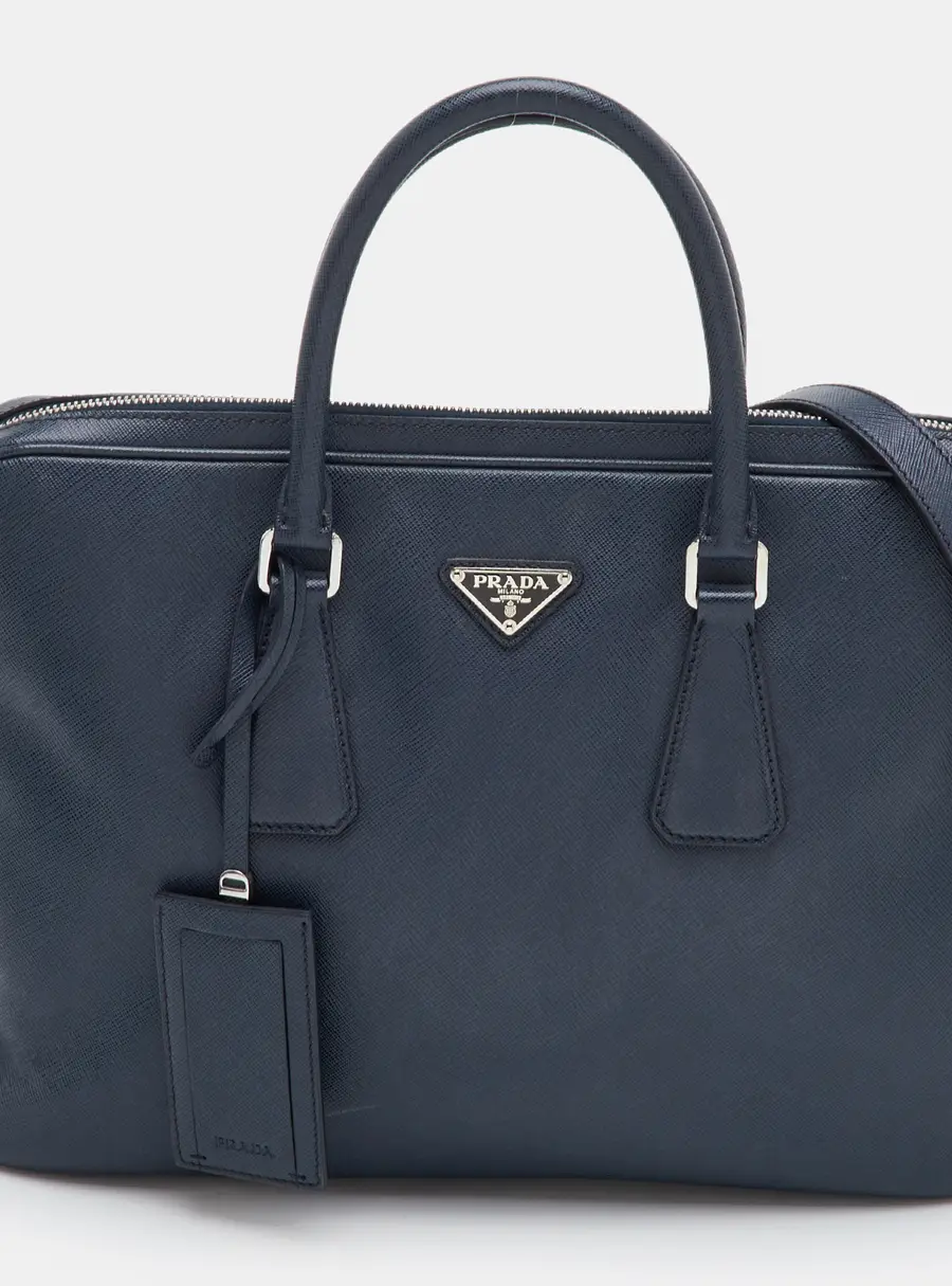 Prada Work Navy Blue Saffiano Leather Briefcase