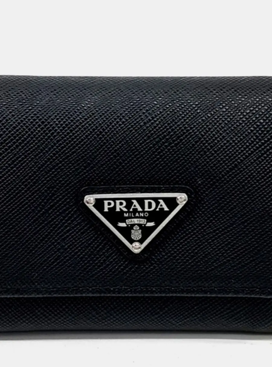 Prada Black Leather Prada Saffiano Wallet (1MH043)