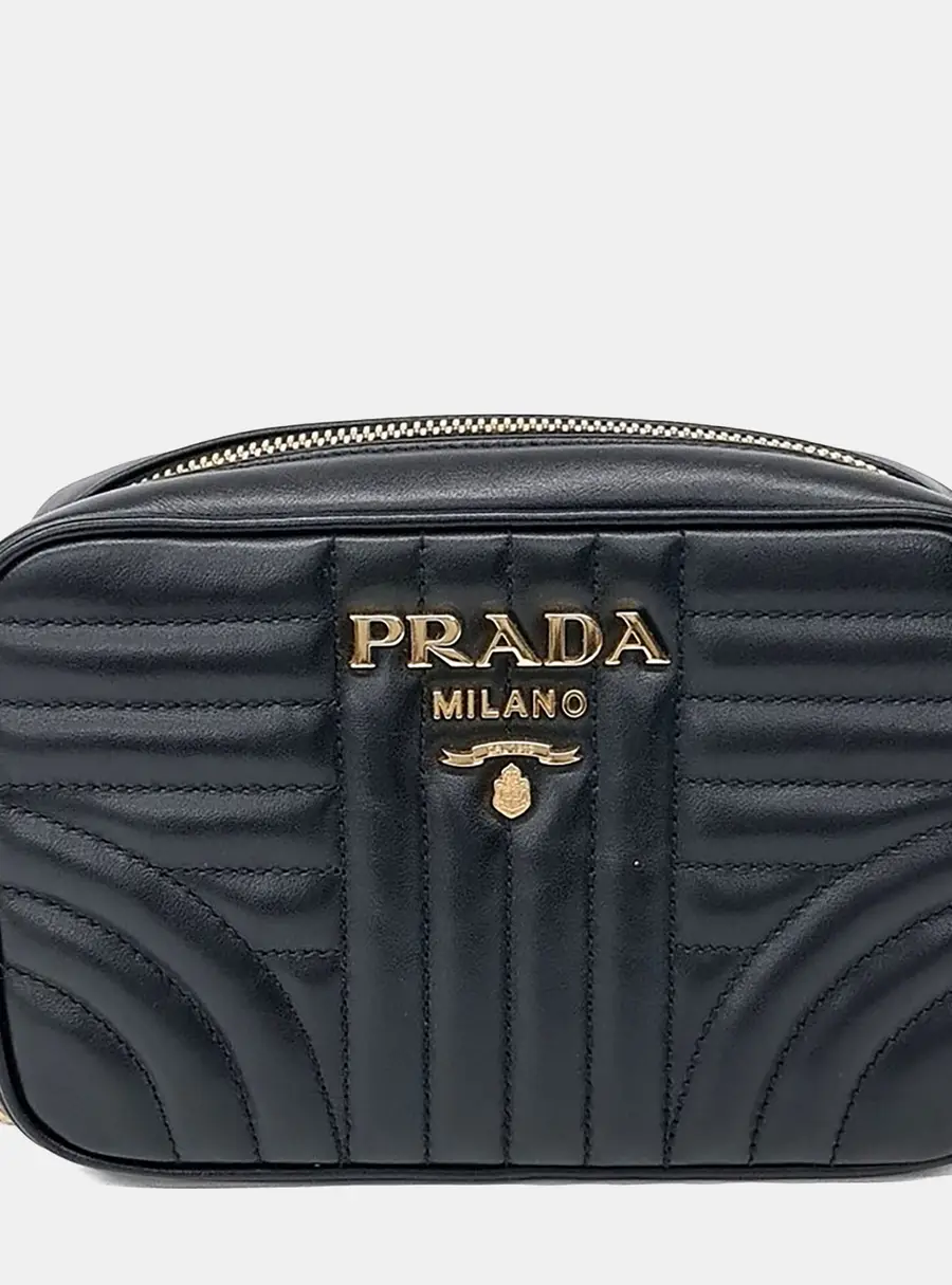 Prada Black Leather Soft Calf Diagram Crossbody Bag