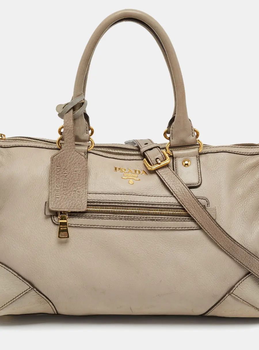 Prada East West Zip Grey Cervo Leather Tote