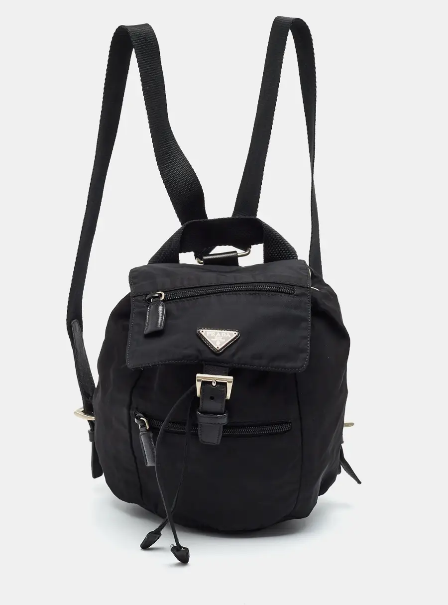 Prada Cinch Drawstring Black Nylon Backpack