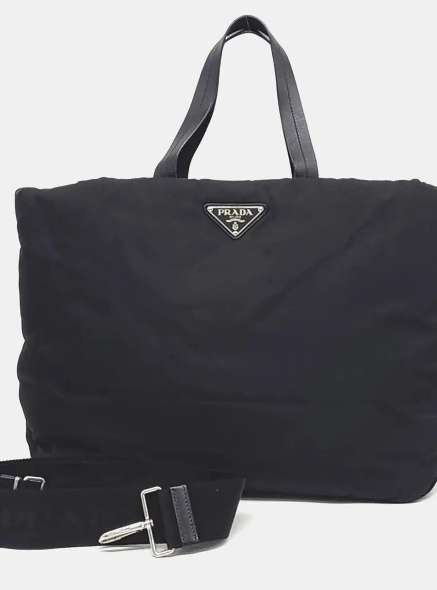 Prada Black Nylon Padded Tote and Shoulder Bag (1BG217)
