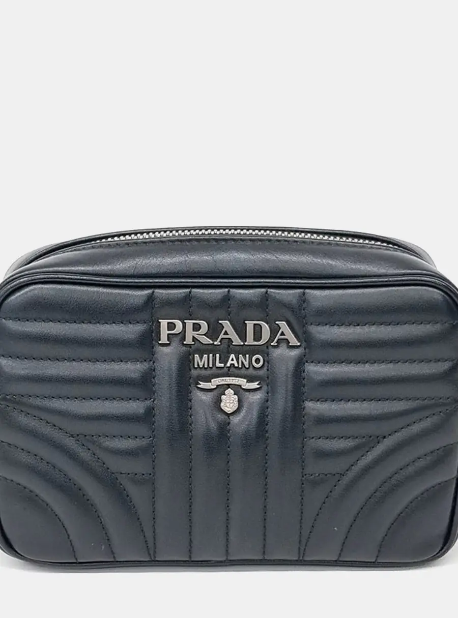 Prada Black Leather Soft Calf Diagram Crossbody Bag