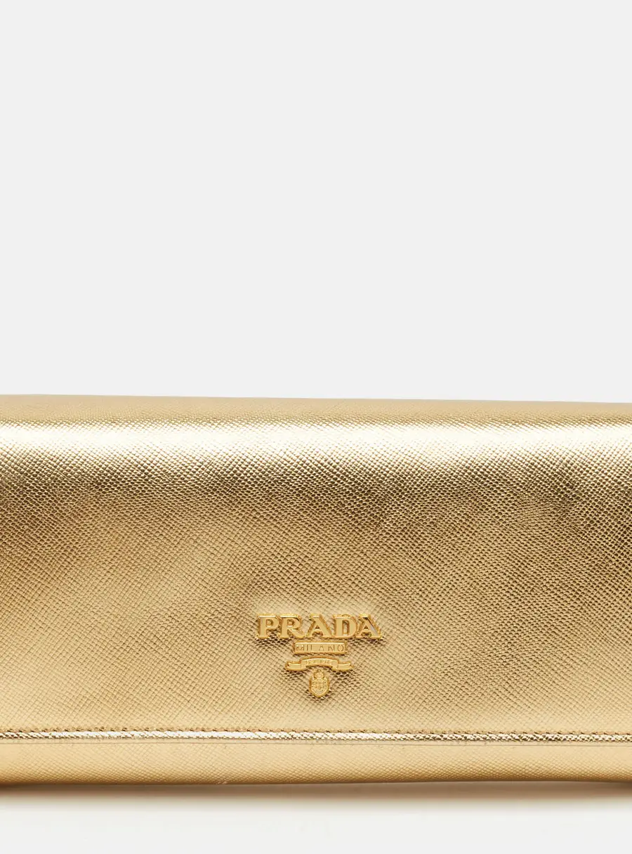 Prada Gold Saffiano Leather Flap Continental Wallet