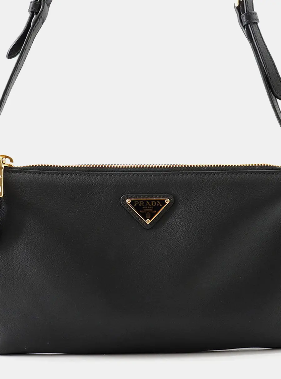 Prada Shoulder Bag With Triangle Logo Black Leather