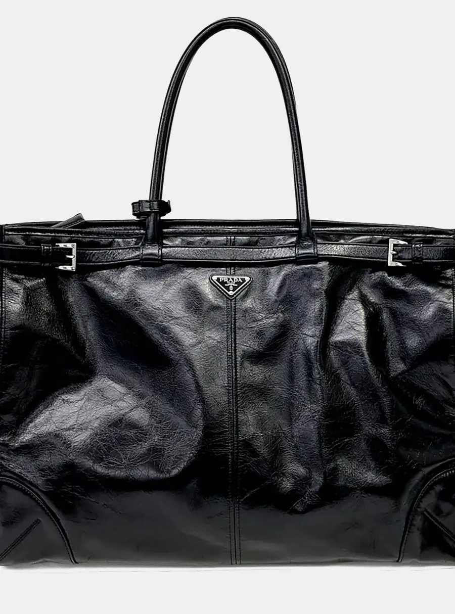 Prada Soft Luxe Black Leather Tote and Shoulder Bag (2VG128)