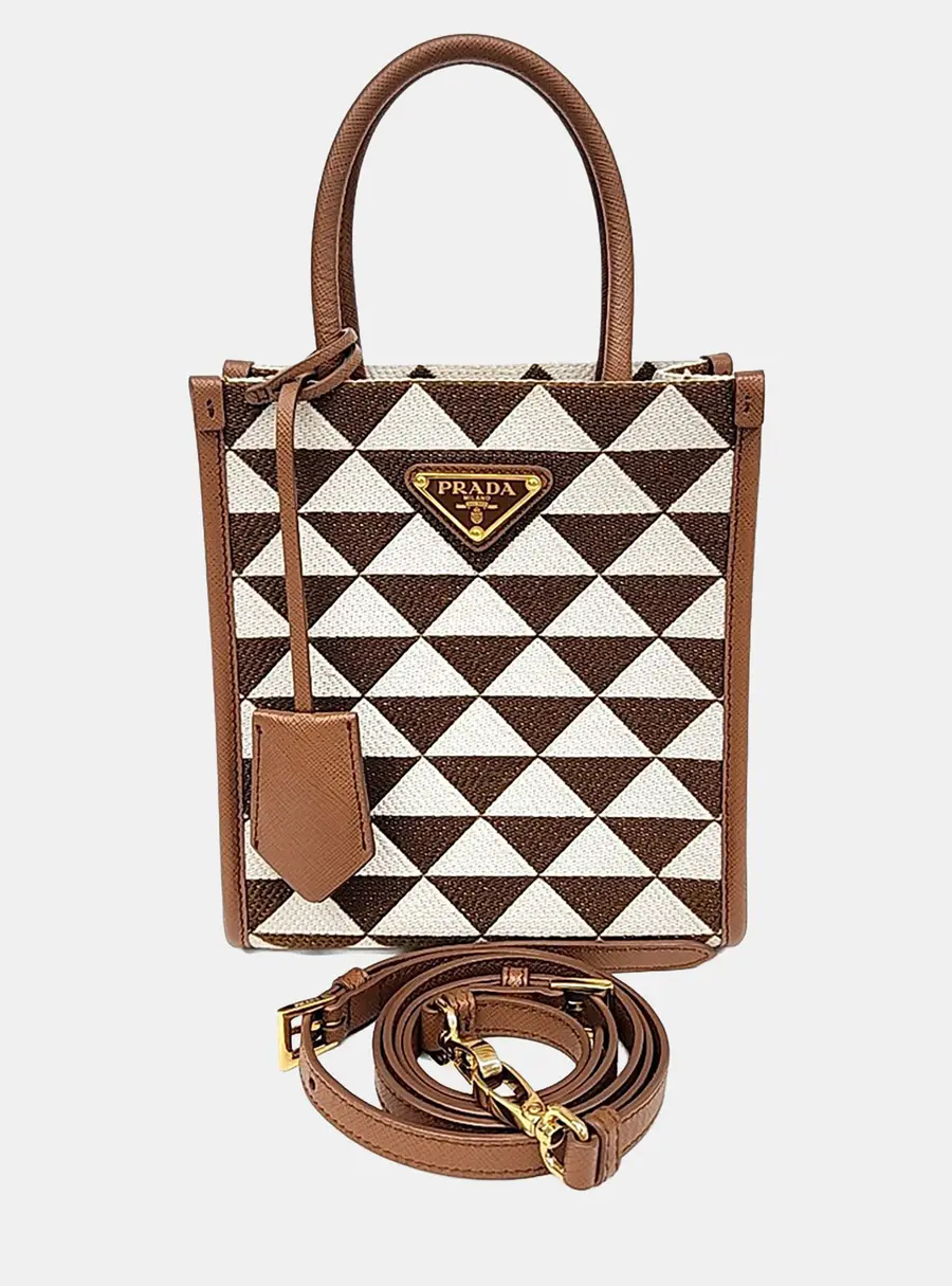 Prada Symbol Jacquard Mini Tote and Crossbody Bag (1BA355)