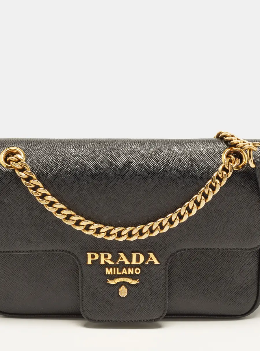 Prada Pattina Flap Black Saffiano Leather Crossbody Bag