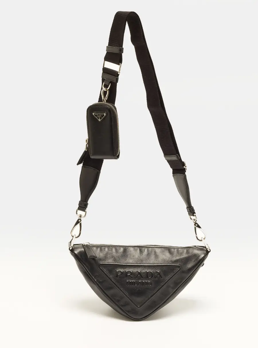 Prada Triangle Black Leather Crossbody Bag