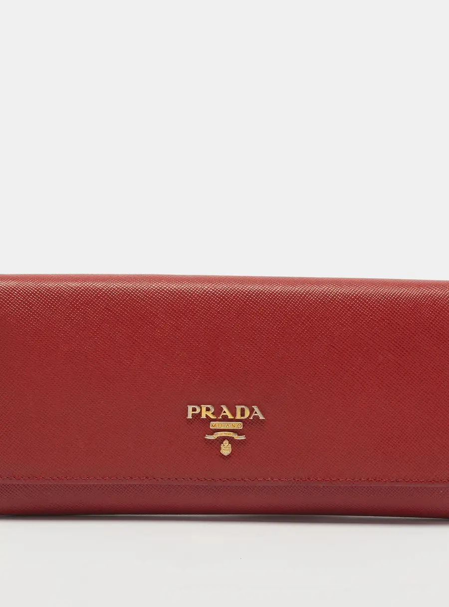 Prada Red Saffiano Leather Flap Continental Wallet
