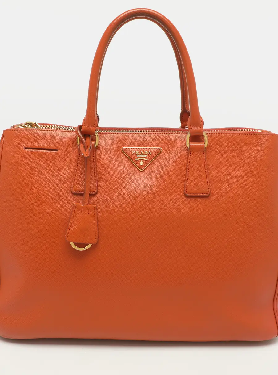 Prada Galleria Double Zip Large Orange Saffiano Leather Tote
