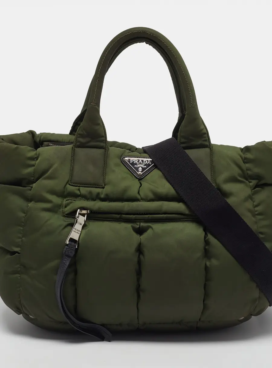 Prada Bomber Green/Black Quilted Nylon Tote