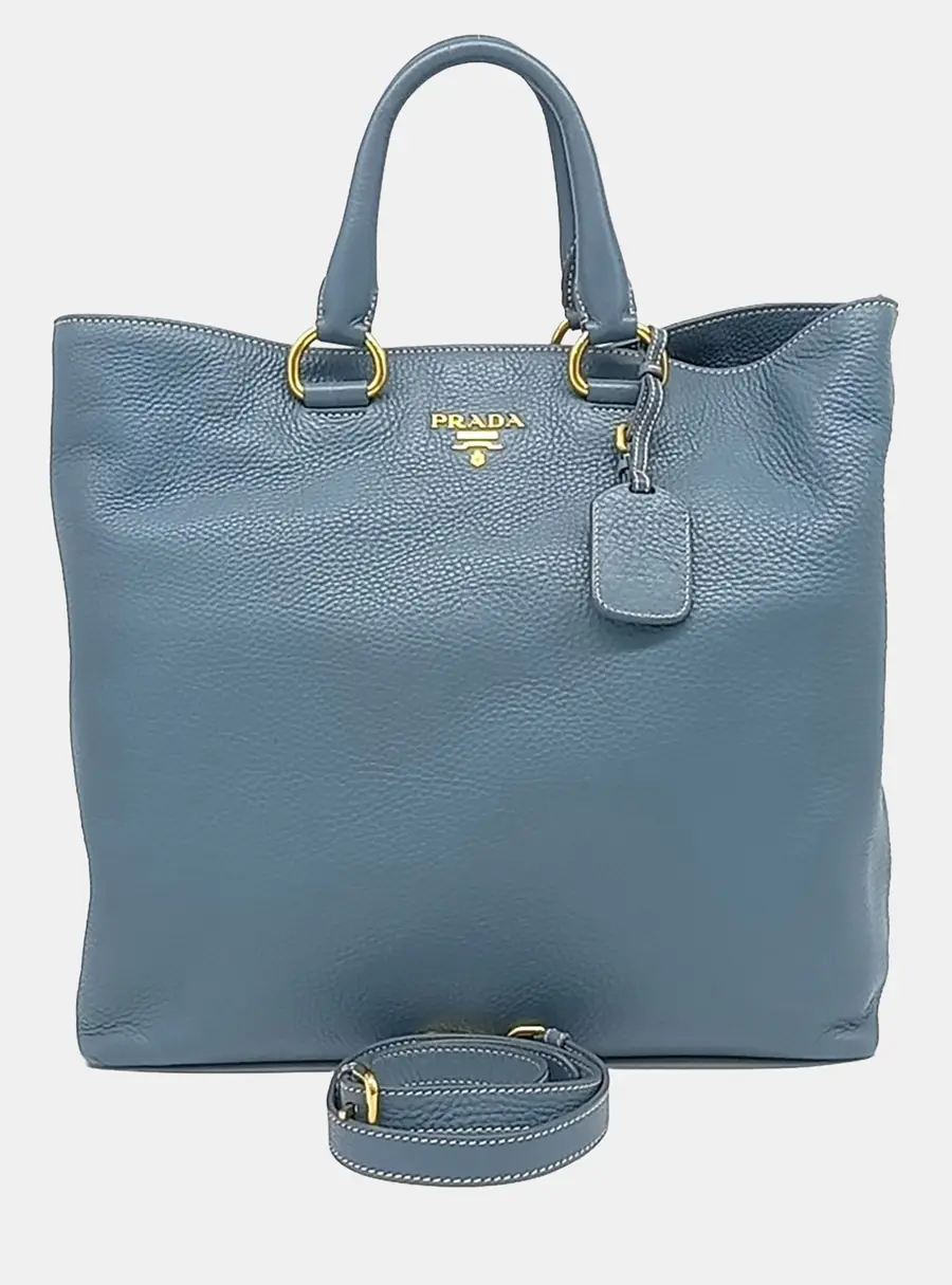 Prada Blue Leather Daino Tote and Shoulder Bag