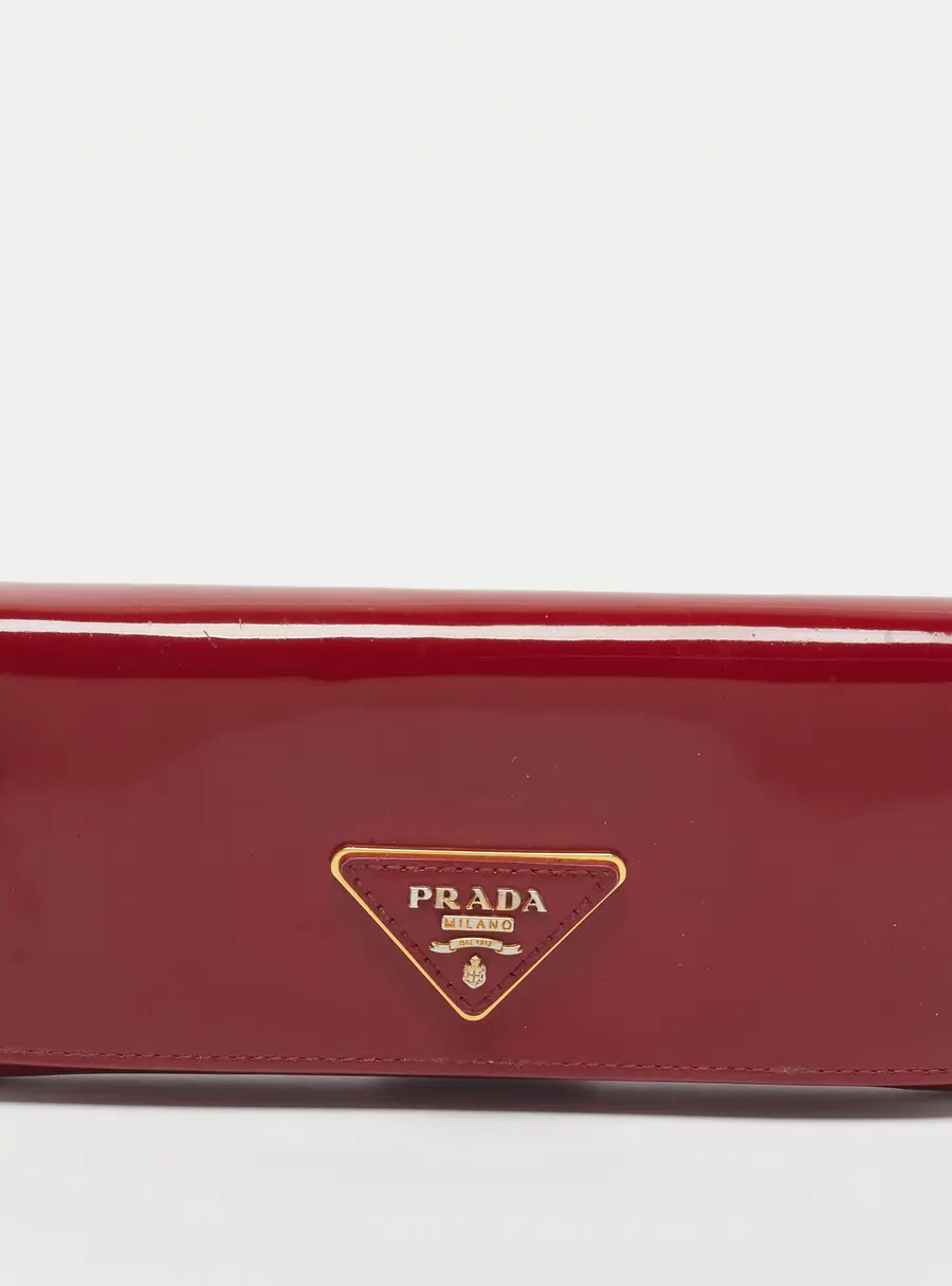 Prada Triangle Logo Red Patent Leather Continental Wallet