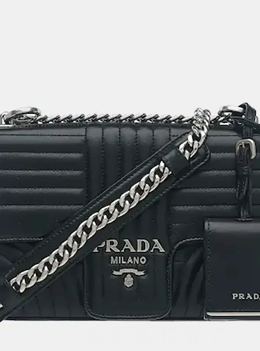 Prada Diagramme Medium Black Quilted Calfskin Leather Shoulder Bag