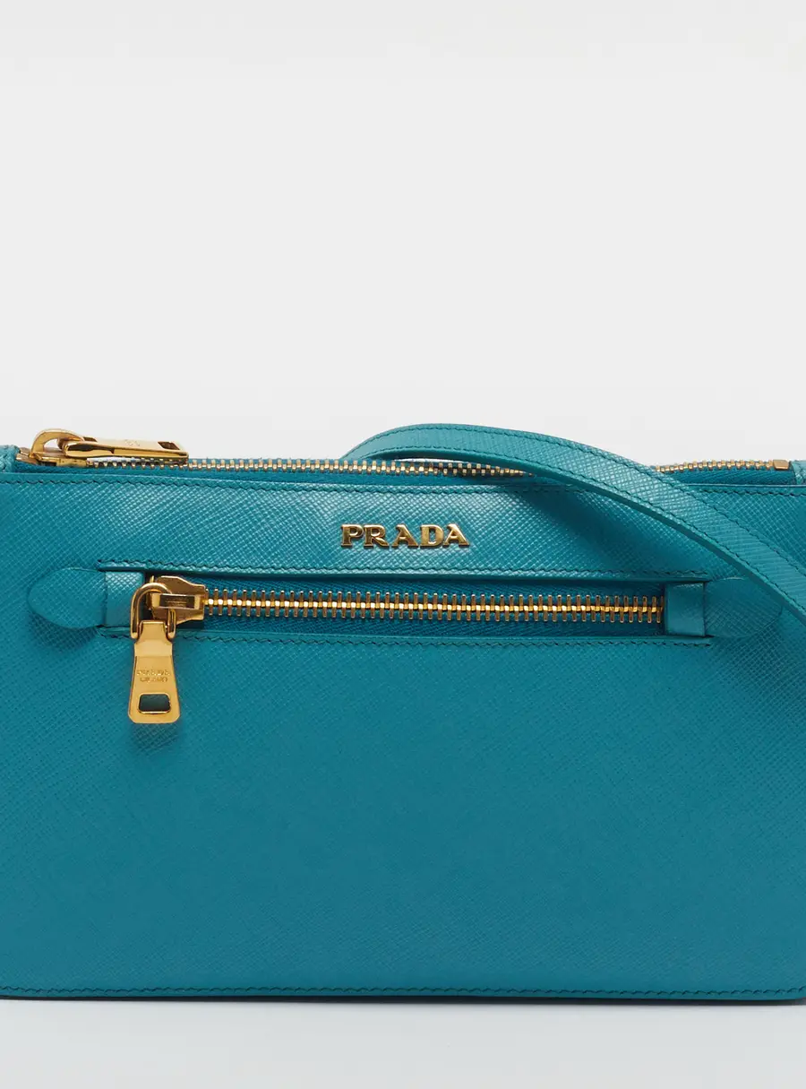 Prada Front Pocket Blue Saffiano Lux Leather Crossbody Bag