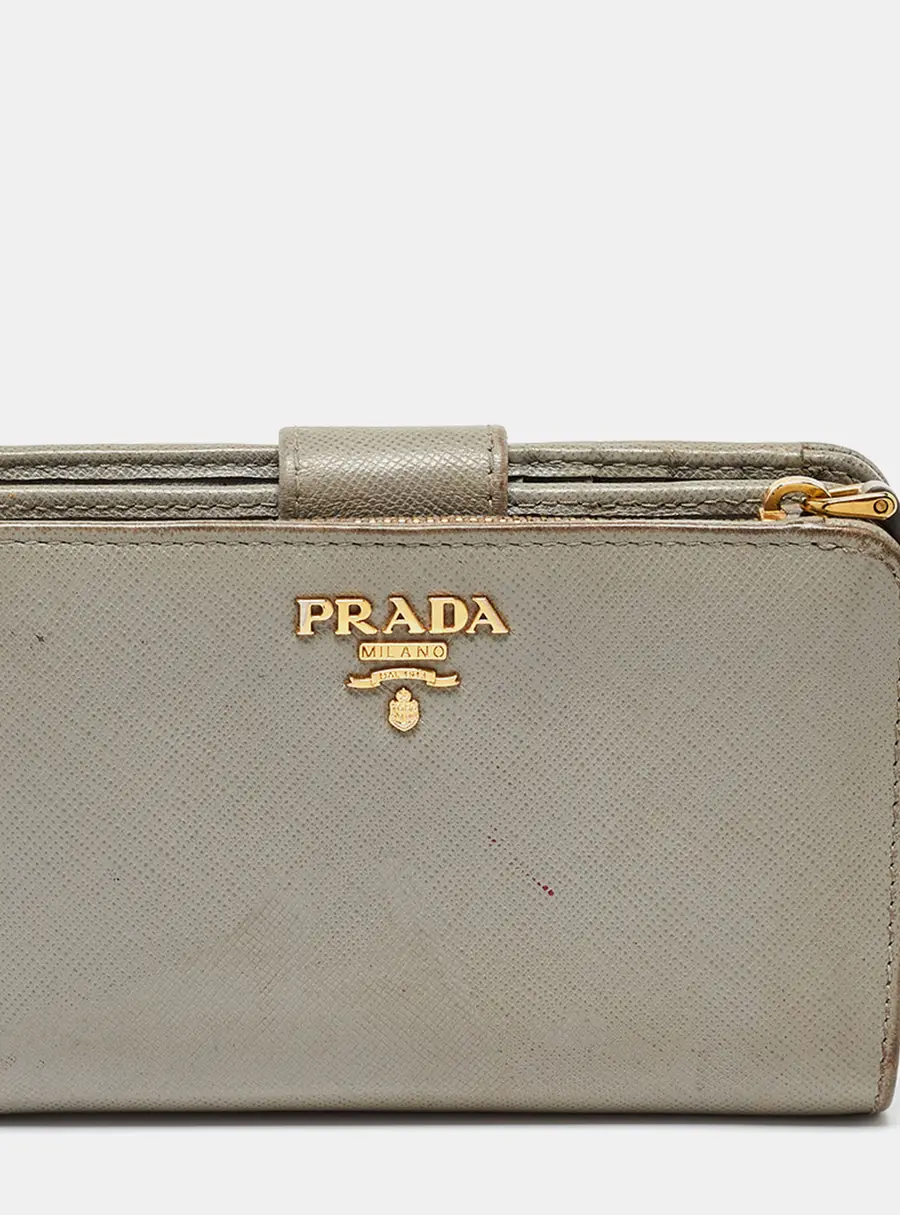 Prada Grey Saffiano Leather Flap French Wallet