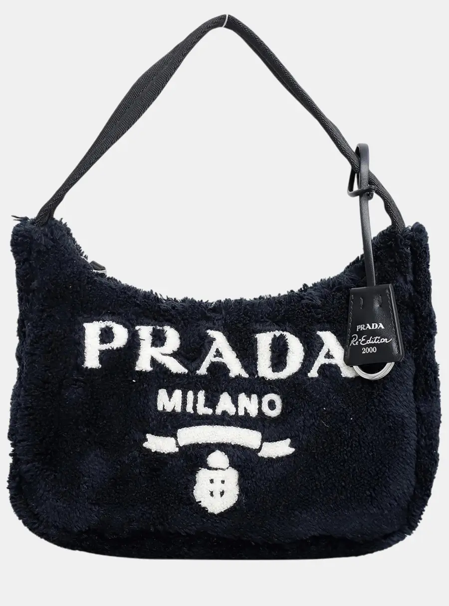 Prada Re-Edition 2000 Black Terry Cloth Shoulder Bag